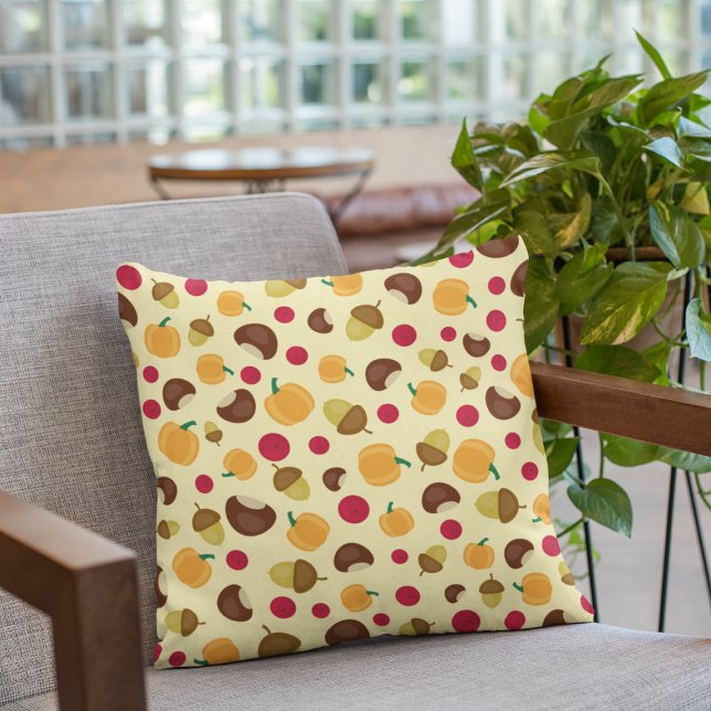 Autumn Fall Pumpkin Acorn Chestnut Berries Pattern Throw Pillow (Creator Uploaded)