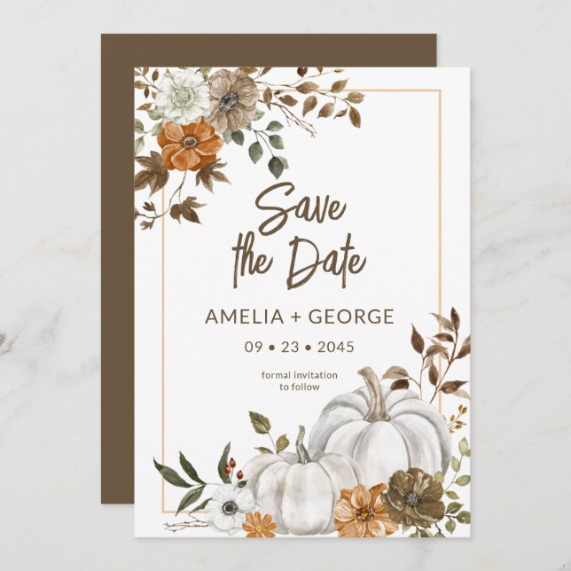 Autumn Fall Pumpkin Floral Frame Invitation (Front/Back)
