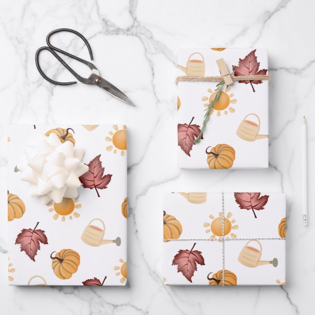 Autumn Fall Pumpkin Leaf  Wrapping Paper Sheet (Front)
