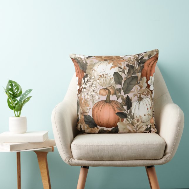 Autumn / Fall Pumpkin leaves floral Throw Pillow (Chair)