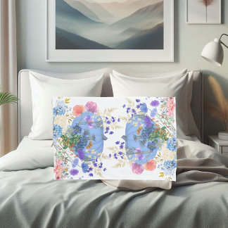 Autumn Fall Pumpkin Pastel Blue Botanical Floral  Pillowcase