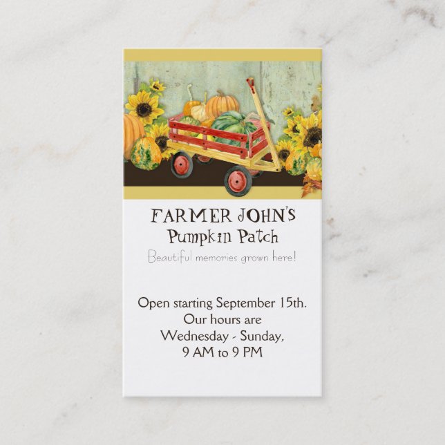 Autumn Fall Pumpkin Patch Harvest Farm Businesses Business Card (Front)