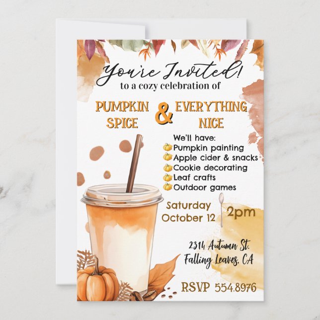 Autumn Fall Pumpkin Spice Party Invitation (Front)