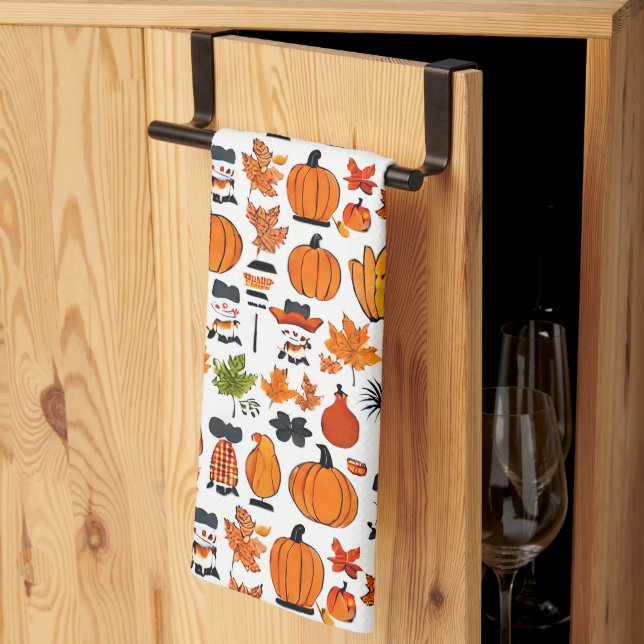 Autumn Fall Pumpkins & Leaves Kitchen | Holiiday Towel (Thirds Fold)