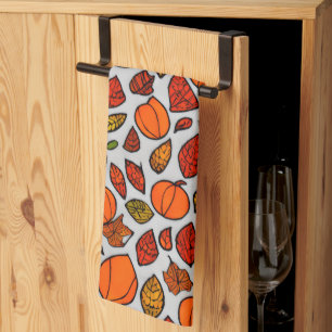 Autumn Fall Pumpkins & Leaves Kitchen   Holiiday Towel