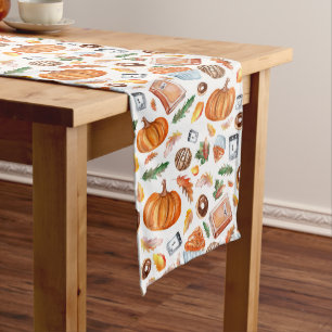 Autumn Fall Pumpkins Leaves Light Pattern  Long Table Runner