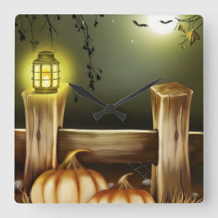 Autumn Fall Pumpkins Moon Night Destiny Square Wall Clock