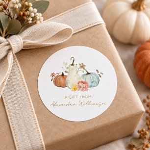 Autumn Fall Pumpkins Personalized Name A Gift From Classic Round Sticker