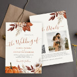 Autumn fall QR code boho botanical wedding Invitation<br><div class="desc">Modern rustic watercolor botanical flowers,  pumpkin,  foliage,  and dried leaves making a chic autumn budget affordable all in one off white wedding invitation with a trendy handwriting calligraphy script and earthy terracotta beige colour palette.                  Personalize it with your photo and QR code to your website or to RSVP online.</div>
