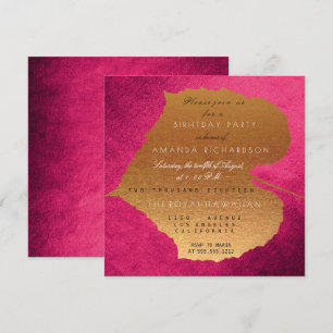 Autumn Fall Raspberry Golden Leaves Birthday Party Invitation