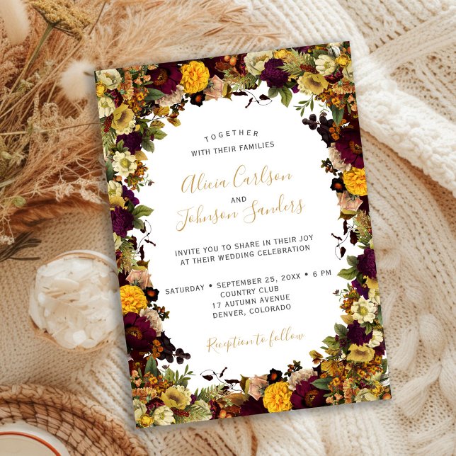 Autumn fall rustic botanical floral wedding invitation (Creator Uploaded)