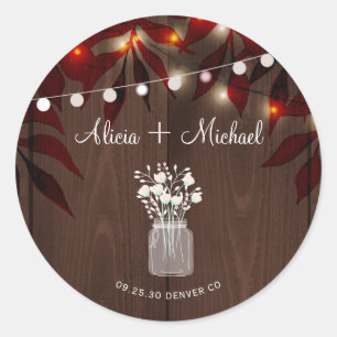 Autumn fall rustic country barn wood wedding classic round sticker