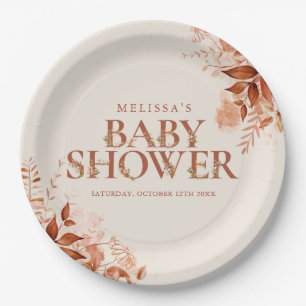 Autumn Fall Rustic Floral Baby Shower Paper Plate