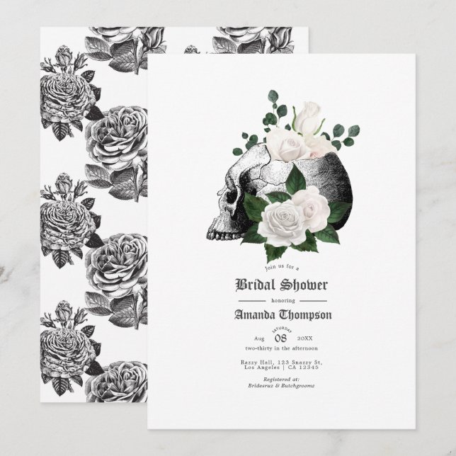 Autumn Fall Rustic Floral Gothic Bridal Shower Inv Invitation (Front/Back)