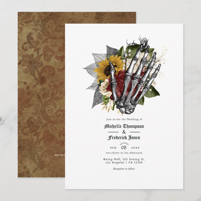 Autumn Fall Rustic Floral Gothic Wedding QR Code Invitation (Front/Back)