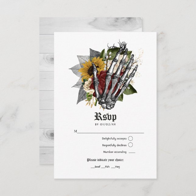 Autumn Fall Rustic Floral Gothic Wedding RSVP Card (Front/Back)