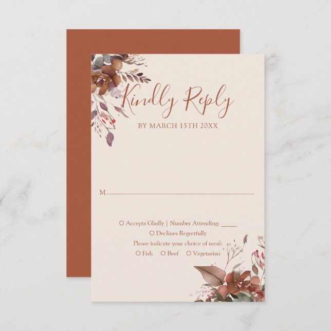 Autumn Fall Rustic Floral Monogram Wedding RSVP Card (Front/Back)