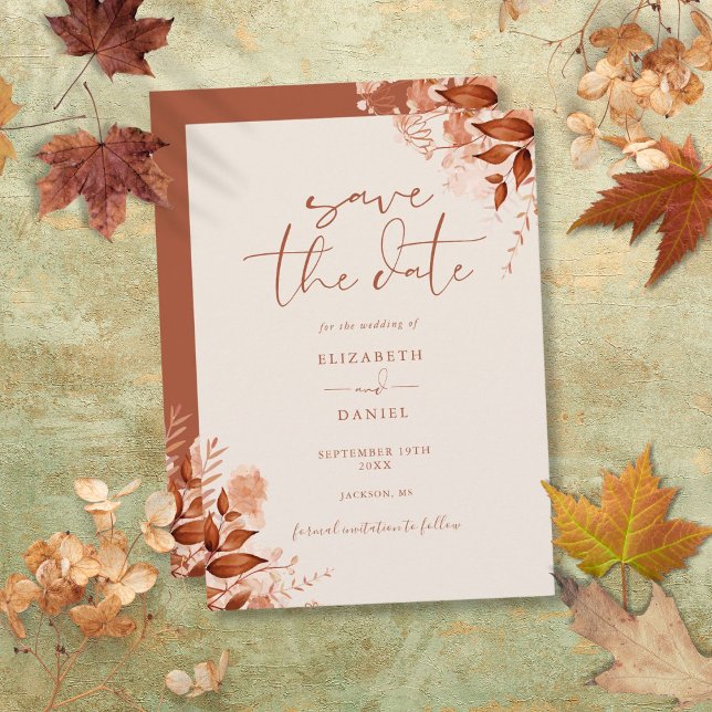 Autumn Fall Rustic Floral Script Wedding Save The Date (Autumn Fall Rustic Floral Script Wedding Save The Date)