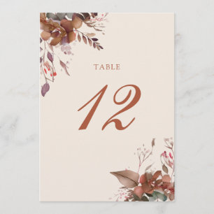 Autumn Fall Rustic Floral Table Number