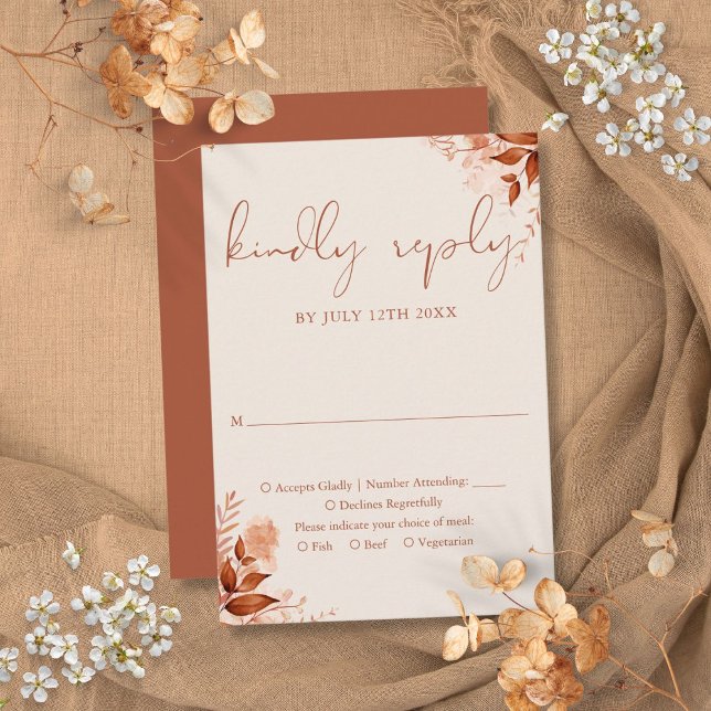 Autumn Fall Rustic Floral Terracotta Wedding RSVP Card (Autumn Fall Rustic Floral Terracotta Wedding RSVP Card)