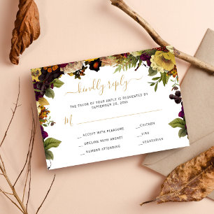 Autumn fall rustic floral wedding reply RSVP card