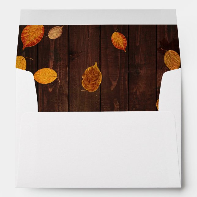 Autumn Fall Rustic Golden Leaves on Wood Envelopes (Back (Bottom))