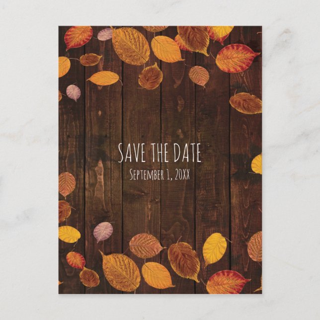 Autumn Fall Rustic Golden Leaves Save the Date Announcement Postcard (Front)