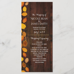 Autumn Fall Rustic Golden Leaves Wedding Program