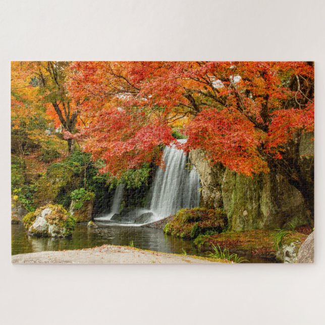Autumn Fall Scenic View | Waterfall and Creek Jigsaw Puzzle (Horizontal)