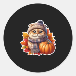 Autumn Fall Scottish Fold Cat Owner Thanksgiving M Classic Round Sticker