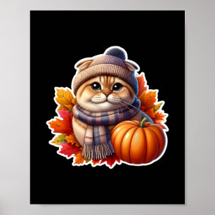 Autumn Fall Scottish Fold Cat Owner Thanksgiving M Poster
