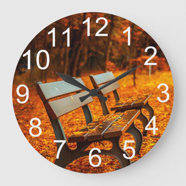 Autumn Fall Season Park Bench Wall Clock (Front)