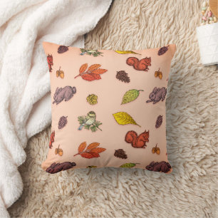  Autumn Fall Season Pattern, Animal Nature Trend Throw Pillow