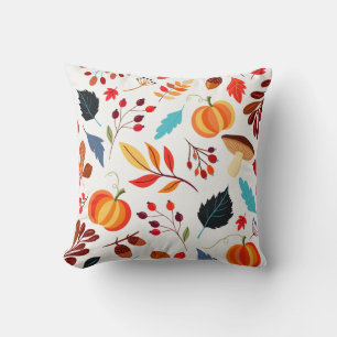 Autumn Fall Season Pumpkins Leaves Throw Pillow