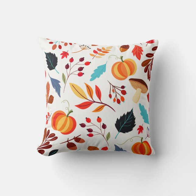 Autumn Fall Season Pumpkins Leaves Throw Pillow (Front)