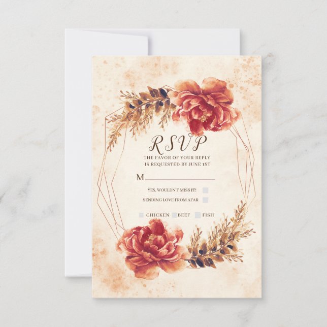 Autumn Fall Spice Floral Watercolor Wedding RSVP Card (Front)