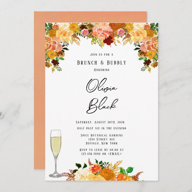 Autumn Fall Spice Peony Brunch and Bubbly Invitation (Front/Back)