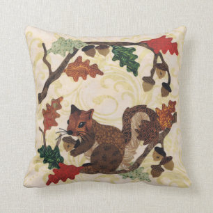 Autumn Fall Squirrel Cute Chic Stylish Leaves Throw Pillow