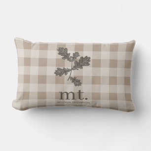 Autumn Fall Taupe Plaid Modern Monogram Initials  Lumbar Pillow