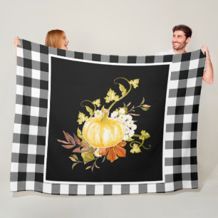Autumn Fall Thanksgiving Floral Pumpkin  Fleece Blanket