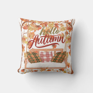 Autumn Fall Thanksgiving Orange Leaves Scene Throw Pillow