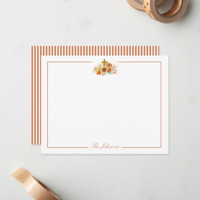 Autumn Fall Thanksgiving Personalized Stationery Card (Front/Back In Situ)
