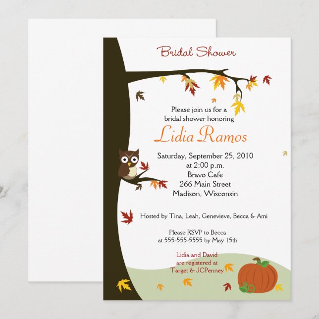 Autumn Fall Theme Bridal Shower Invitation (Front/Back)