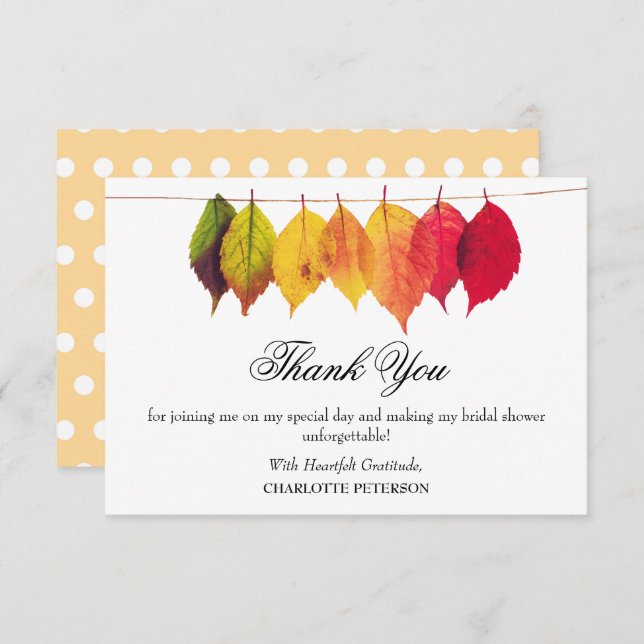 Autumn Fall Theme Bridal Shower  Thank You Card (Front/Back)
