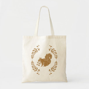 Autumn Fall Themed Stamp Style Squirrel Tote Bag