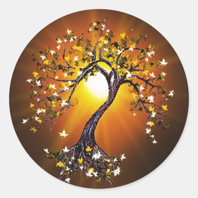 Autumn Fall Tree at Sunset Stickers (Front)