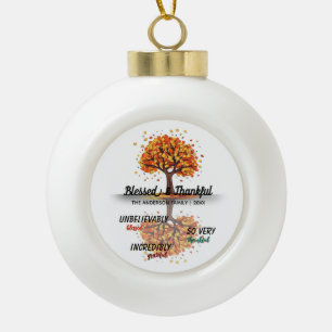 Autumn Fall Tree Happy Thanksgiving Blessed Ceramic Ball Christmas Ornament