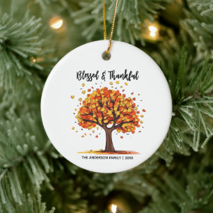 Autumn Fall Tree Happy Thanksgiving Blessed Ceramic Ornament