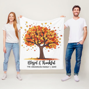 Autumn Fall Tree Happy Thanksgiving Blessed Fleece Blanket