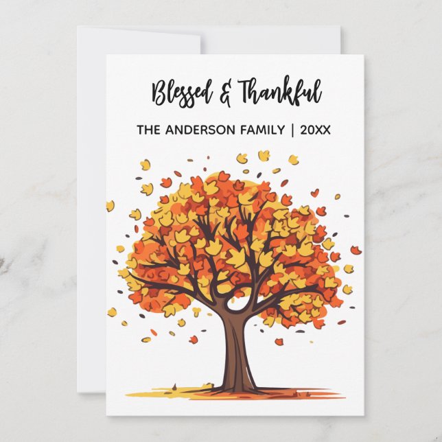 Autumn Fall Tree Happy Thanksgiving Blessed Holiday Card (Front)